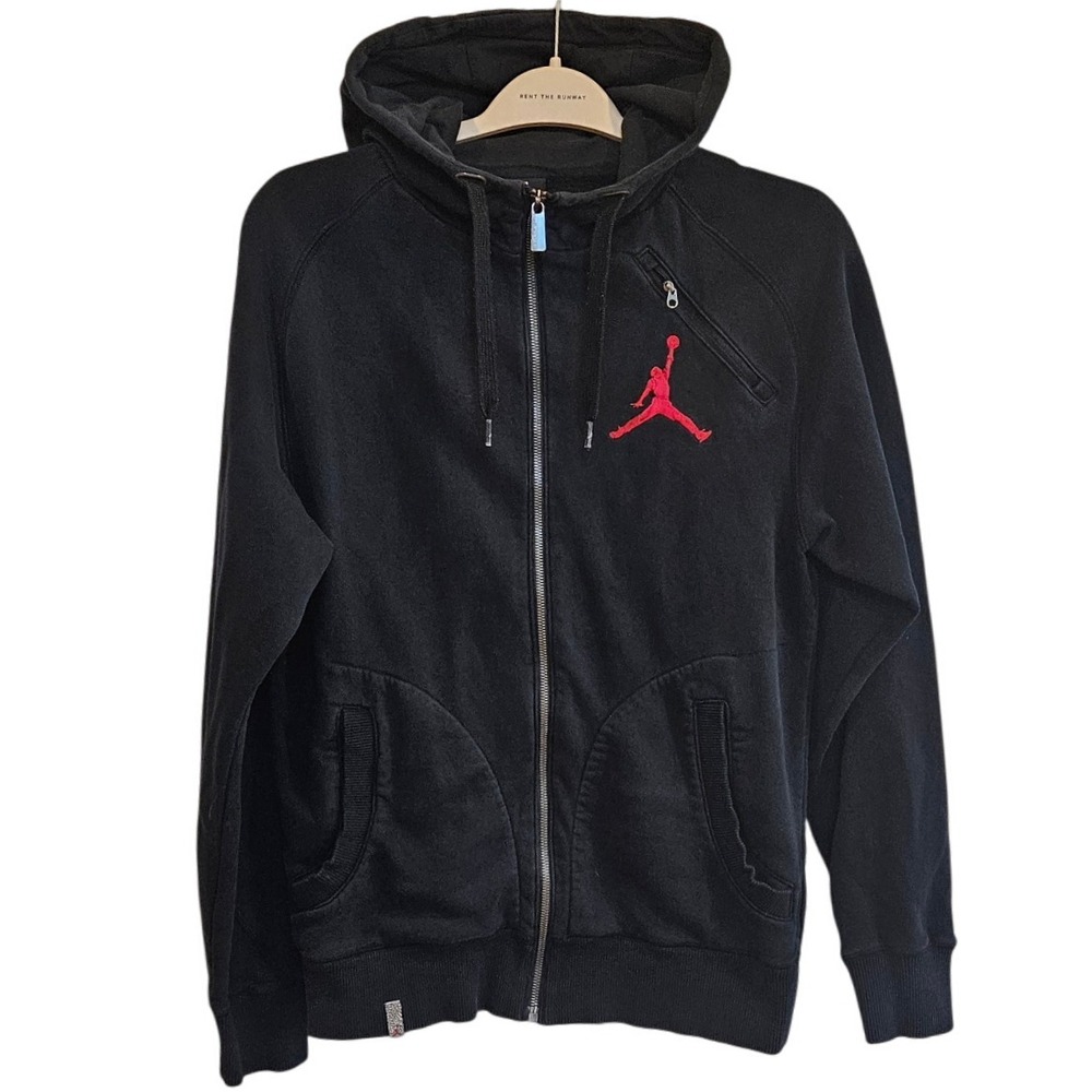 Jordan Nike Rare Vintage Full Zip Hoodie Sweatshirt Red Jumpman Logo Black Small
